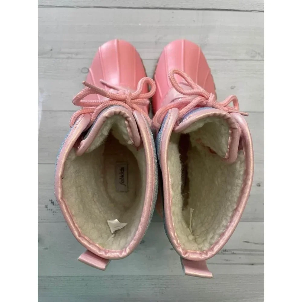 Girls‎ Fabkids Pink Glitter Duck Boots Size 5 NEW